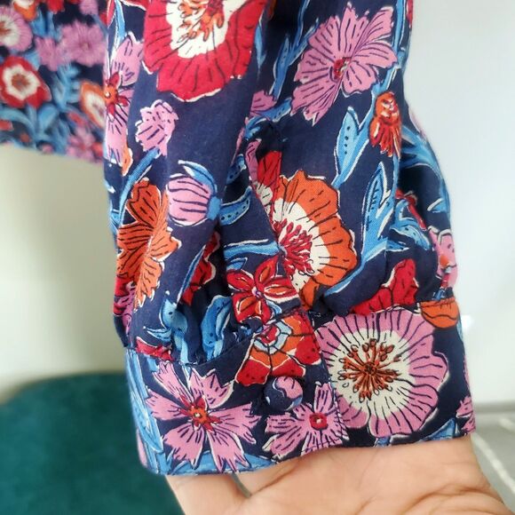 Vineyard Vines Tisbury Floral Square Neck Top Womens Size XL Buttoned Cuffs - Picture 7 of 11